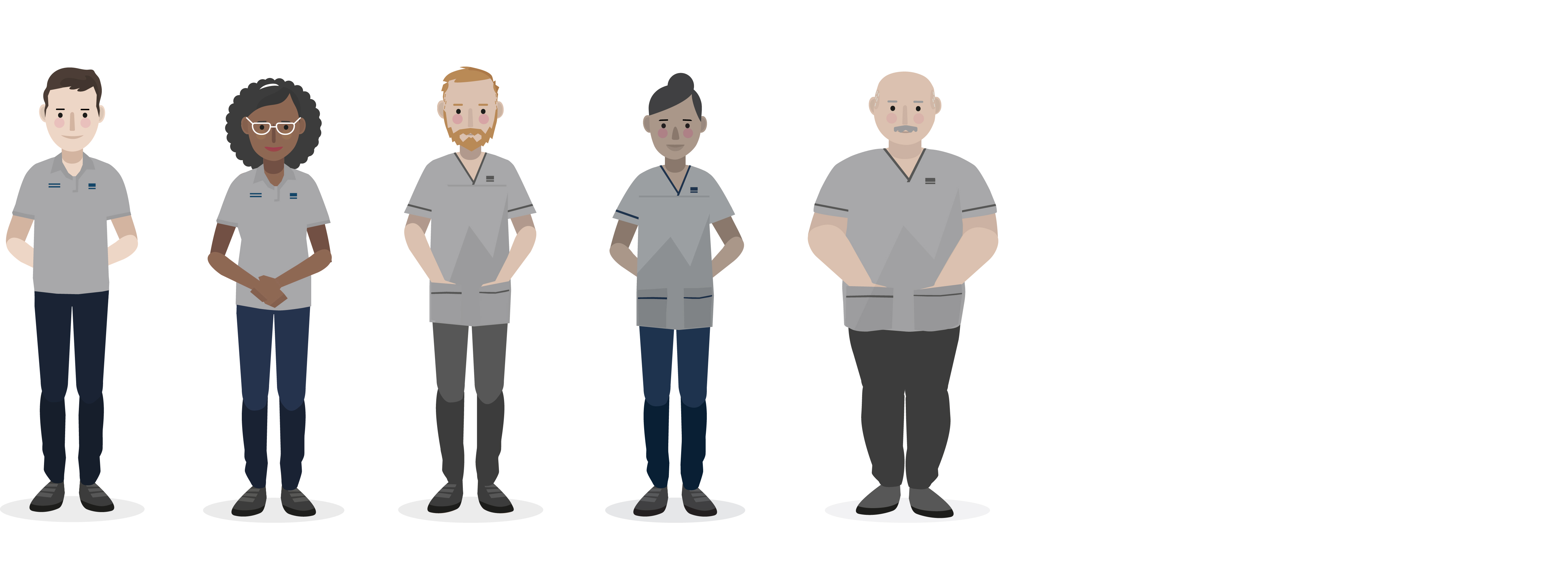 Illustrated diverse group of student nurses, midwives and AHPs standing together