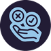 Icon of a hand cupped underneath a tick and cross