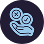 Icon of a descIcon of a hand cupped underneath a tick and cross