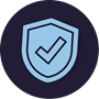 Icon of shield with tick on it