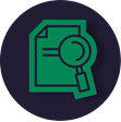 Icon of a magnifying glass over a piece of paper with writing on it