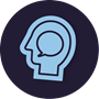 Icon of a head silhouette with a speech bubble within pointing towards the mouth