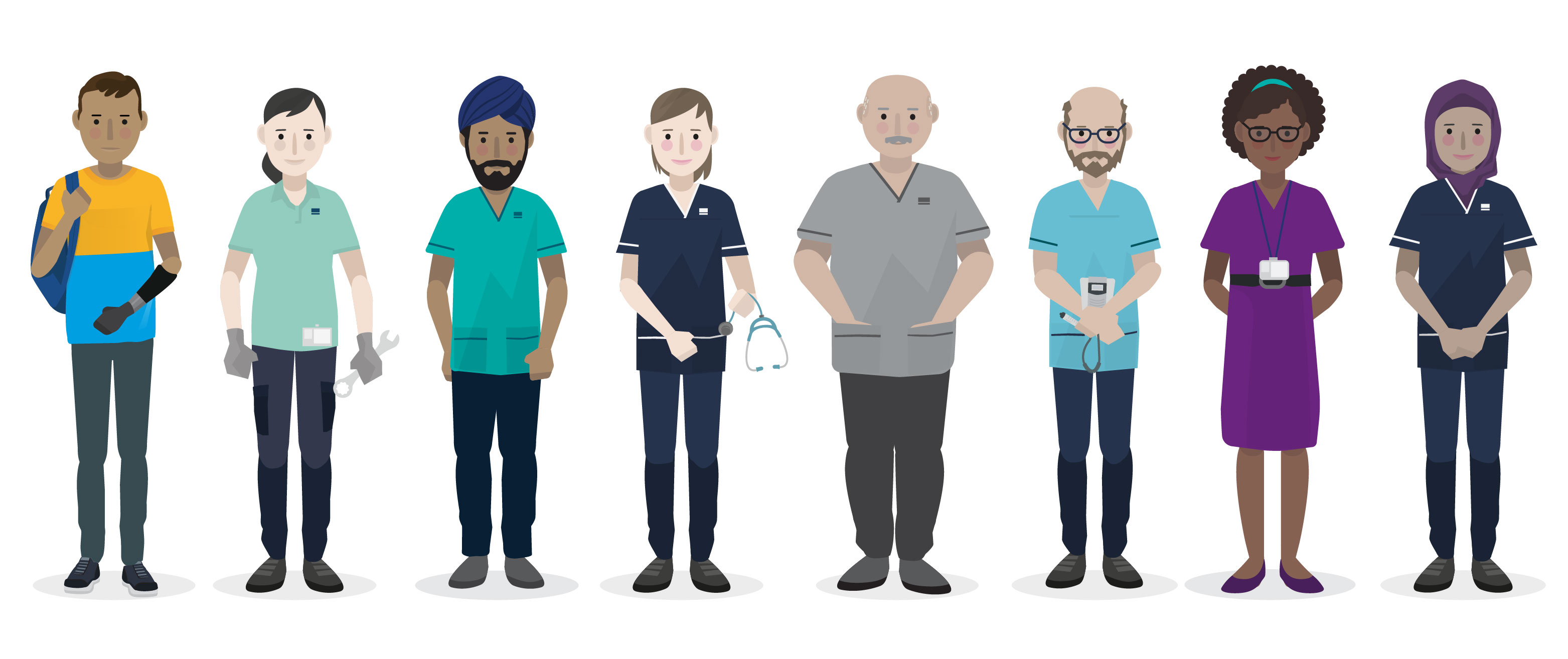 Illustrated group of diverse Allied Health Professionals